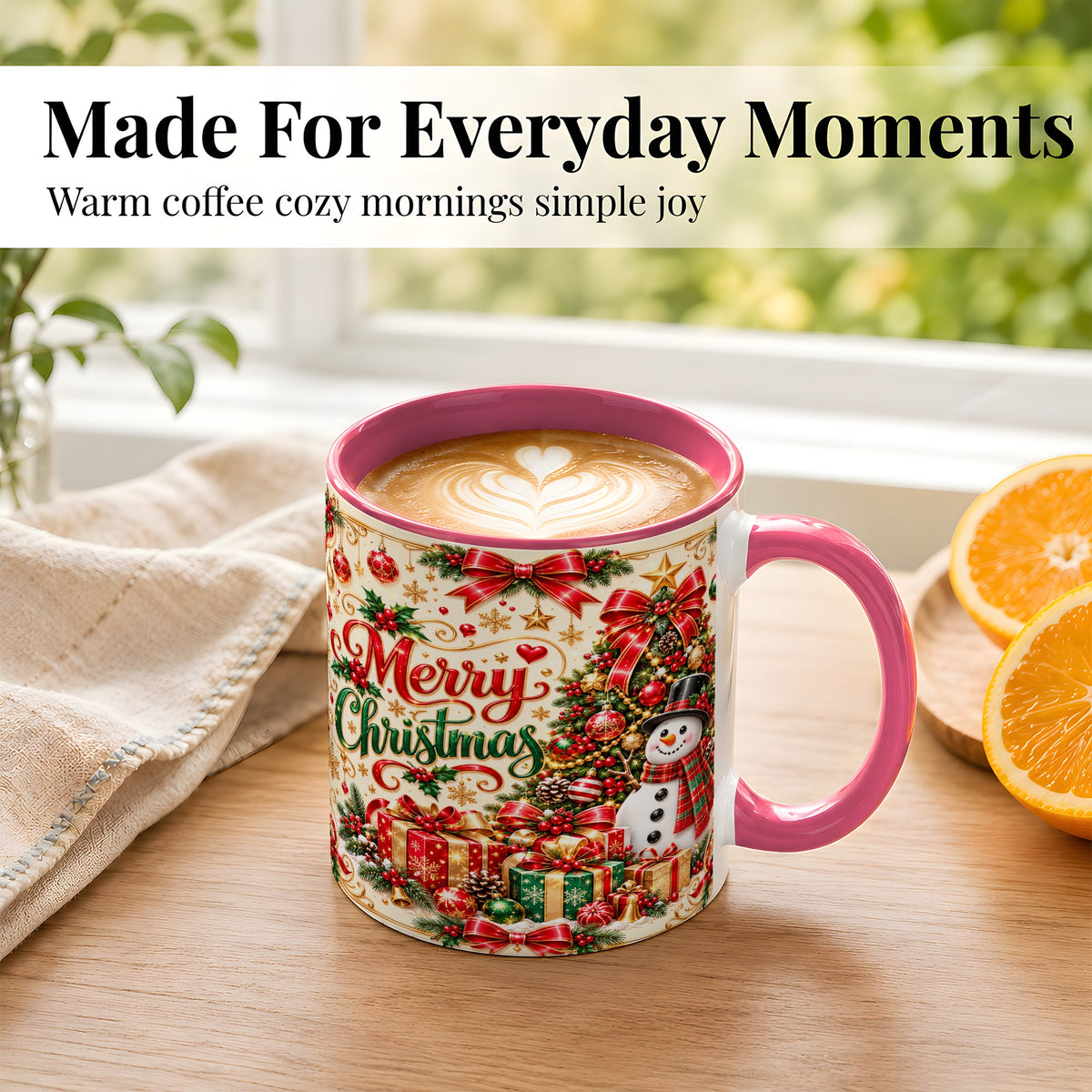 #pl[11oz|Pink] Snowman Christmas Coffee Mug, Festive Holiday Mug, Ceramic Cup