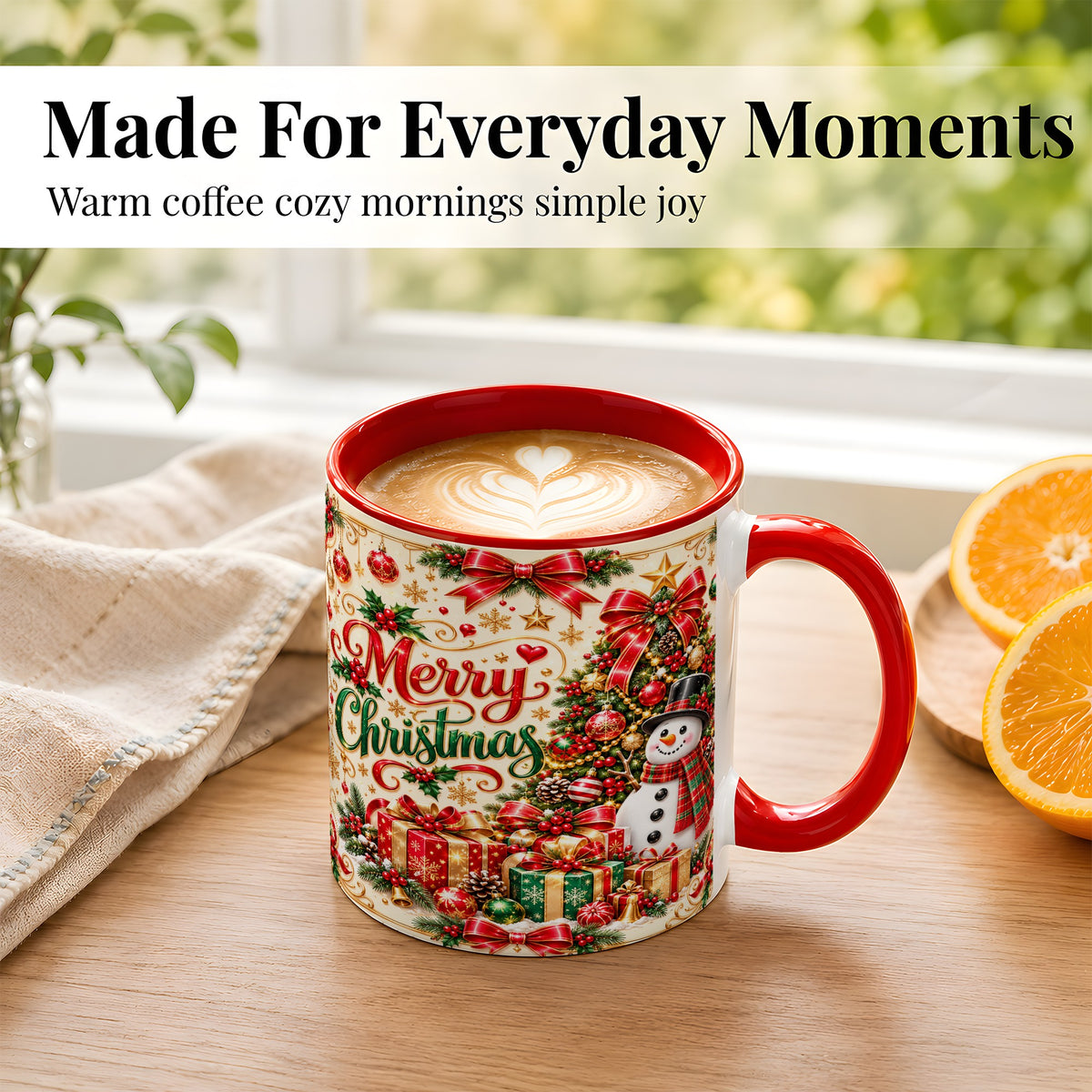 #pl[11oz|Red] Snowman Christmas Coffee Mug, Festive Holiday Mug, Ceramic Cup