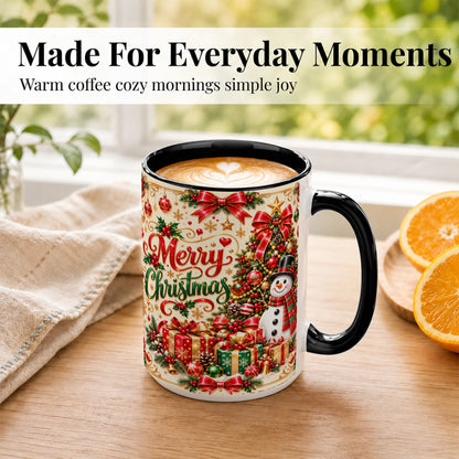 #pl[15oz|Black] Snowman Christmas Coffee Mug, Festive Holiday Mug, Ceramic Cup