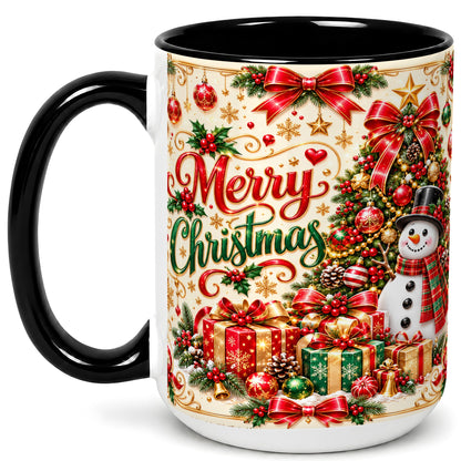 #pl[15oz|Black] Snowman Christmas Coffee Mug, Festive Holiday Mug, Ceramic Cup