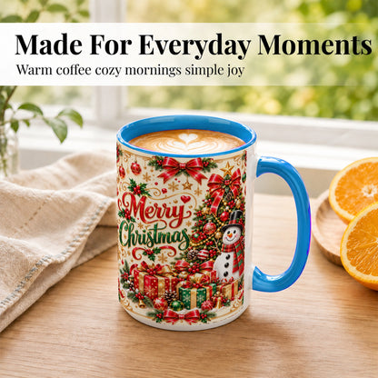 #pl[15oz|Blue] Snowman Christmas Coffee Mug, Festive Holiday Mug, Ceramic Cup