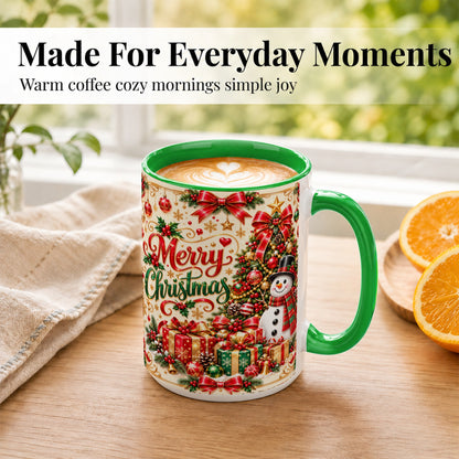 #pl[15oz|Green] Snowman Christmas Coffee Mug, Festive Holiday Mug, Ceramic Cup