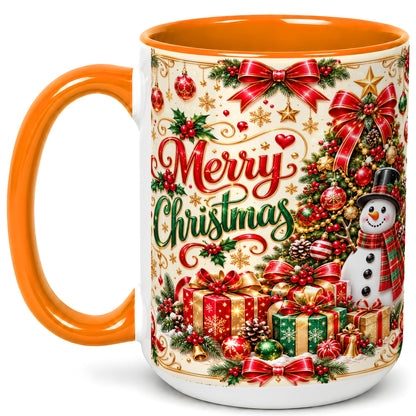 #pl[15oz|Orange] Snowman Christmas Coffee Mug, Festive Holiday Mug, Ceramic Cup