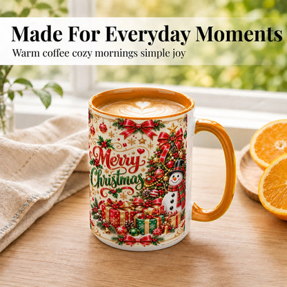 #pl[15oz|Orange] Snowman Christmas Coffee Mug, Festive Holiday Mug, Ceramic Cup