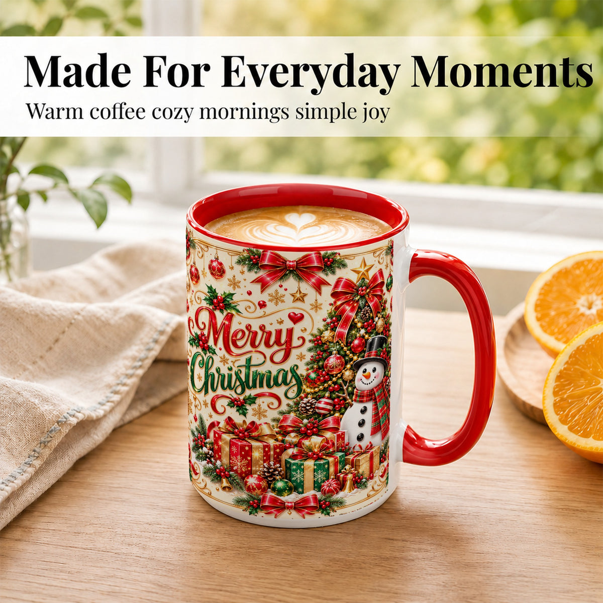 #pl[15oz|Red] Snowman Christmas Coffee Mug, Festive Holiday Mug, Ceramic Cup