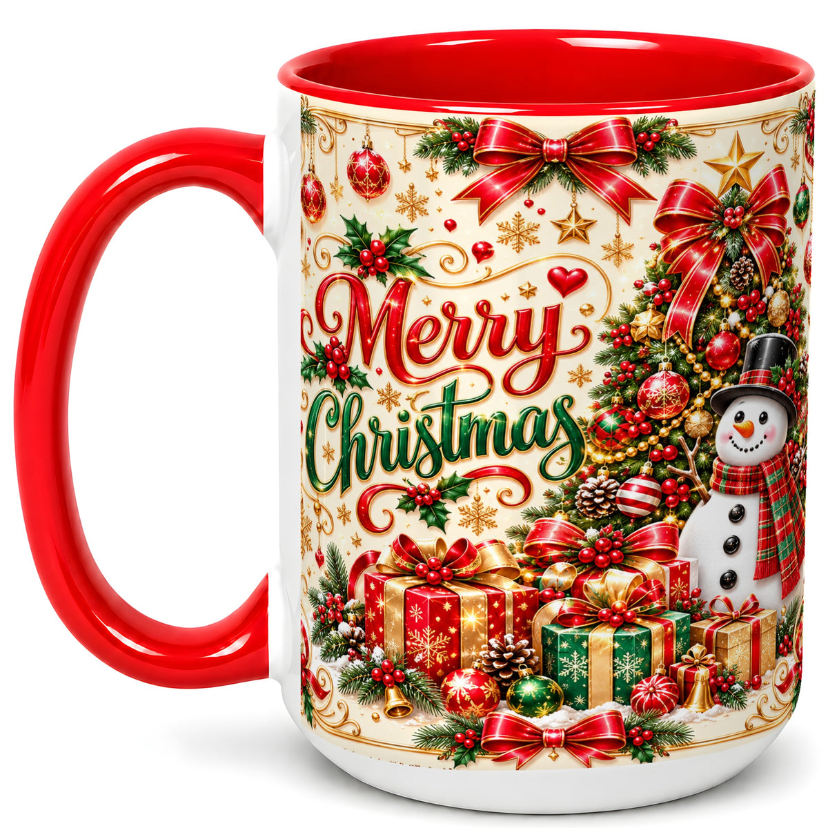 #pl[15oz|Red] Snowman Christmas Coffee Mug, Festive Holiday Mug, Ceramic Cup