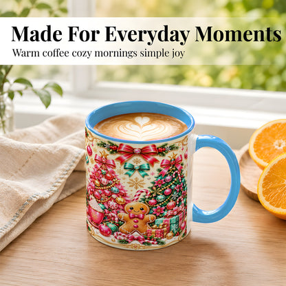 #pl[11oz|Blue] Gingerbread Christmas Coffee Mug, Candy Cane Mug, Ceramic Cup