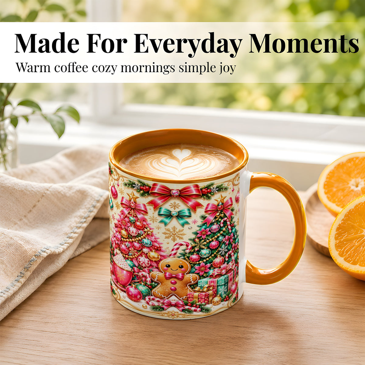 #pl[11oz|Orange] Gingerbread Christmas Coffee Mug, Candy Cane Mug, Ceramic Cup