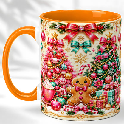 #pl[11oz|Orange] Gingerbread Christmas Coffee Mug, Candy Cane Mug, Ceramic Cup