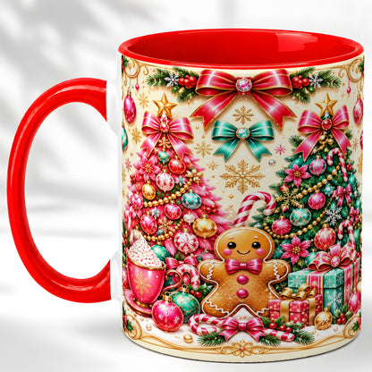 Gingerbread Christmas Coffee Mug, Candy Cane Mug, Ceramic Cup