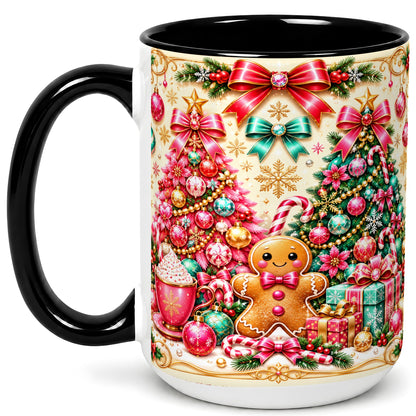 #pl[15oz|Black] Gingerbread Christmas Coffee Mug, Candy Cane Mug, Ceramic Cup