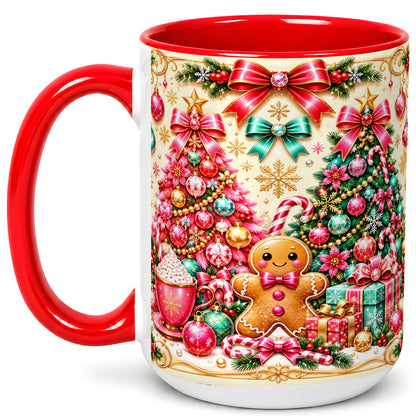 #pl[15oz|Red] Gingerbread Christmas Coffee Mug, Candy Cane Mug, Ceramic Cup