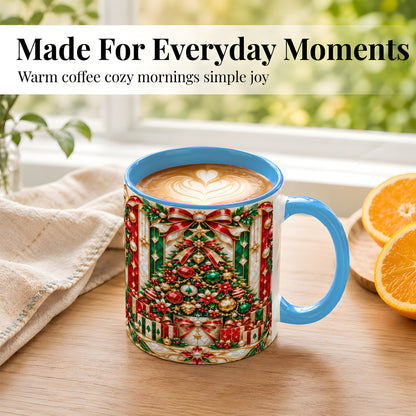 #pl[11oz|Blue] Jeweled Christmas Tree Coffee Mug, Holiday Ornament Mug, Ceramic Cup