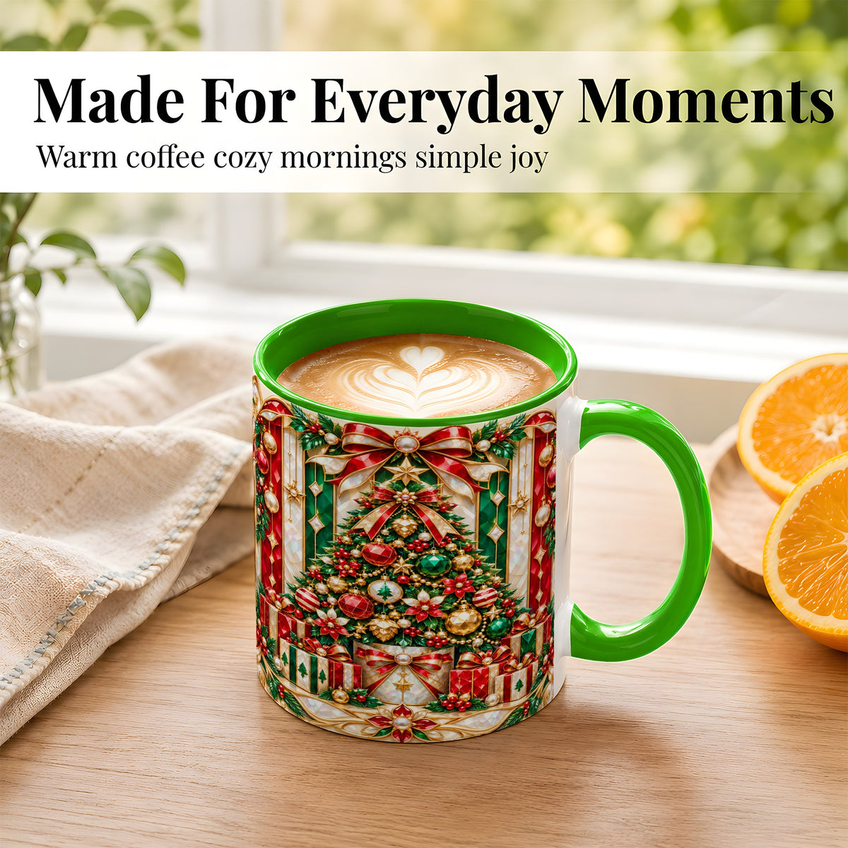 #pl[11oz|Green] Jeweled Christmas Tree Coffee Mug, Holiday Ornament Mug, Ceramic Cup