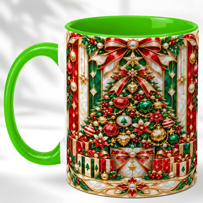 #pl[11oz|Green] Jeweled Christmas Tree Coffee Mug, Holiday Ornament Mug, Ceramic Cup