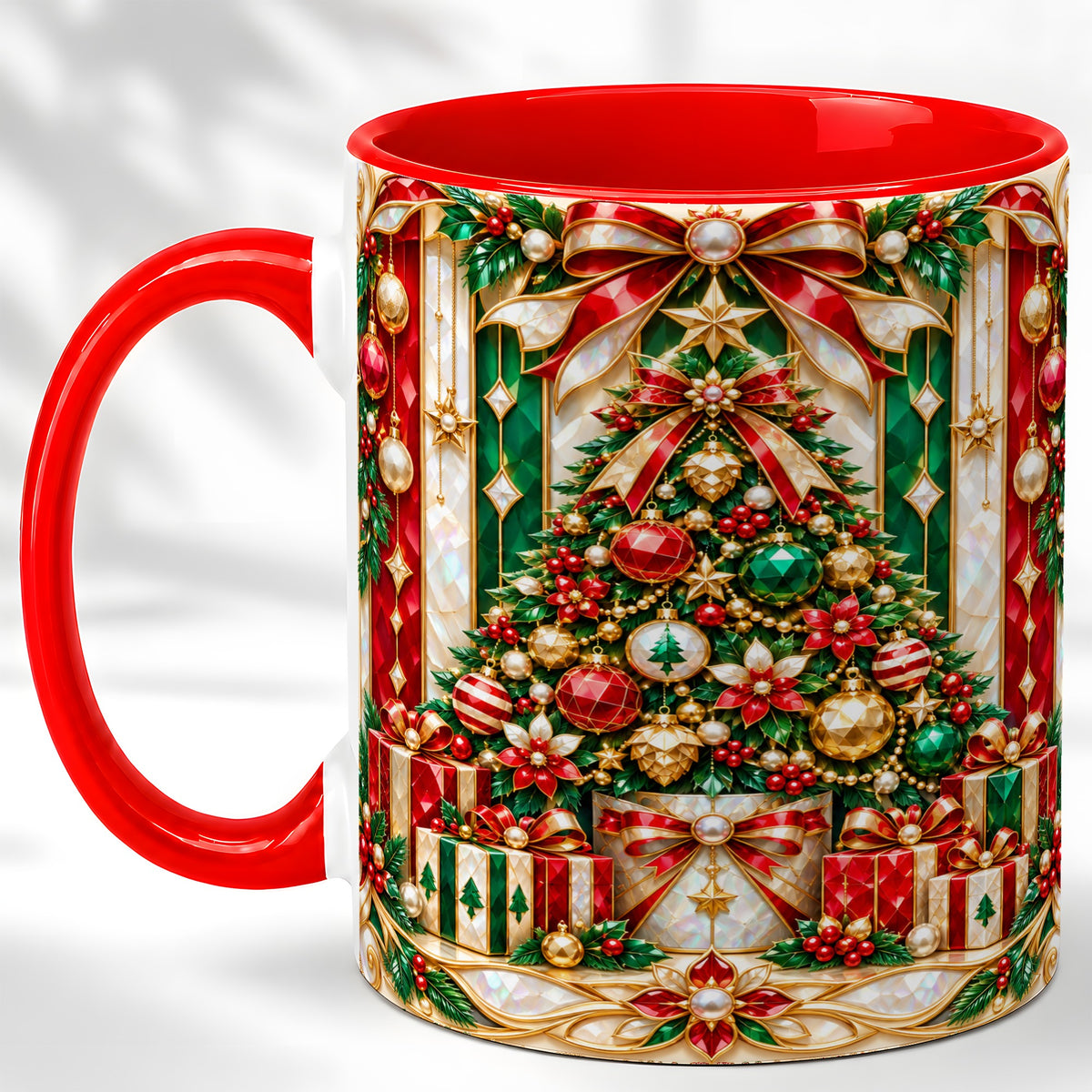Jeweled Christmas Tree Coffee Mug, Holiday Ornament Mug, Ceramic Cup