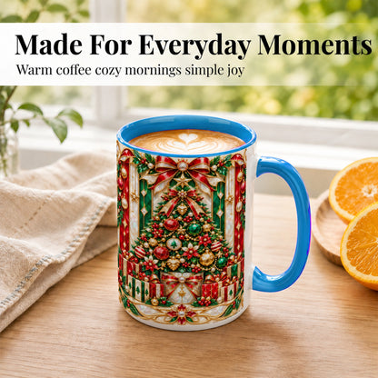 #pl[15oz|Blue] Jeweled Christmas Tree Coffee Mug, Holiday Ornament Mug, Ceramic Cup