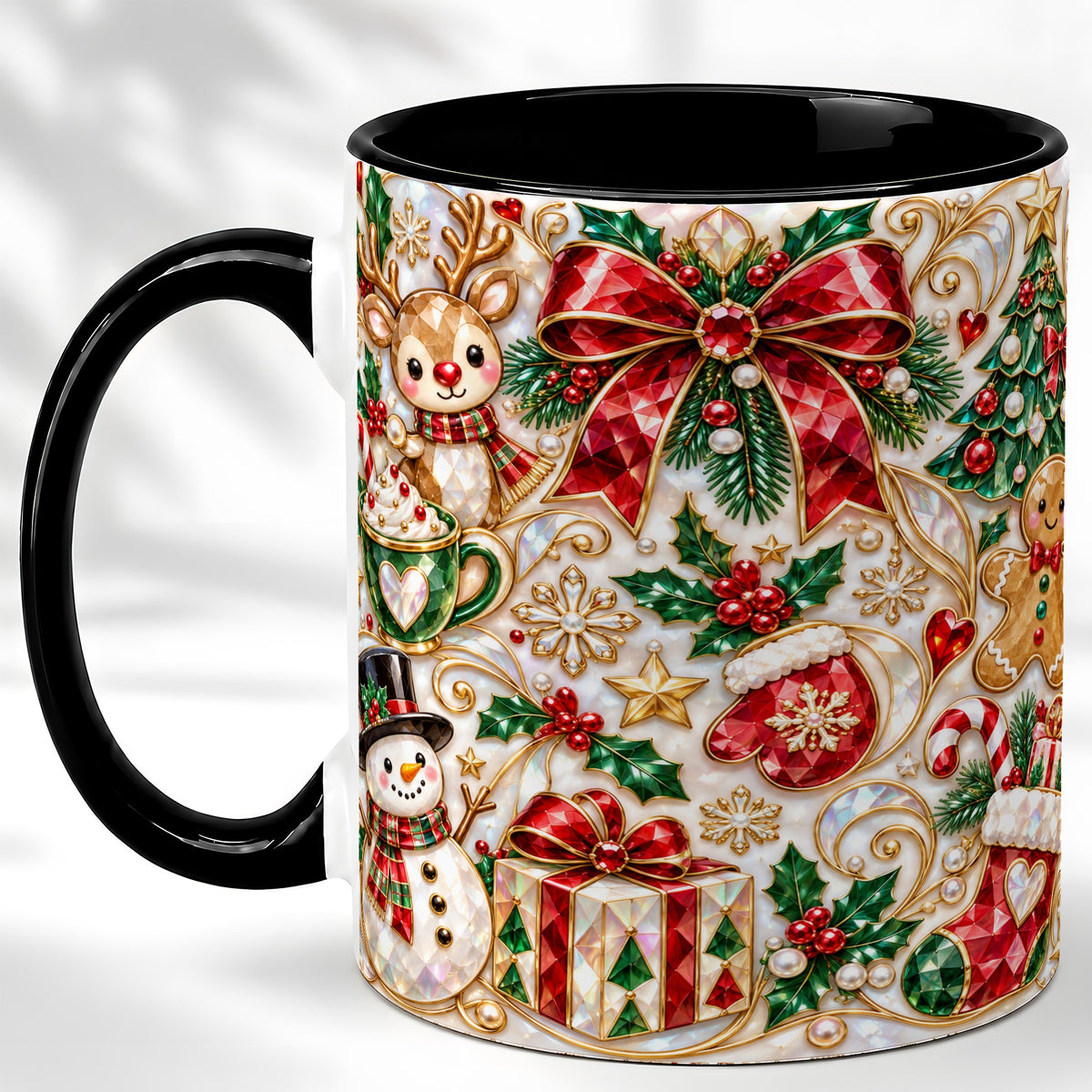 #pl[11oz|Black] Christmas Motif Coffee Mug, Snowman Gingerbread Mug, Ceramic Cup