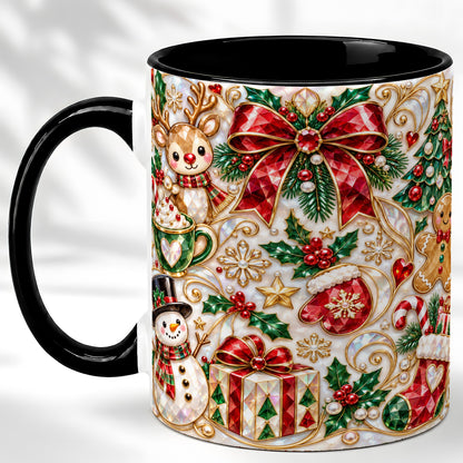 #pl[11oz|Black] Christmas Motif Coffee Mug, Snowman Gingerbread Mug, Ceramic Cup