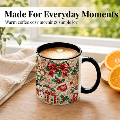 #pl[11oz|Black] Christmas Motif Coffee Mug, Snowman Gingerbread Mug, Ceramic Cup