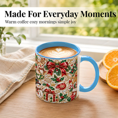 #pl[11oz|Blue] Christmas Motif Coffee Mug, Snowman Gingerbread Mug, Ceramic Cup