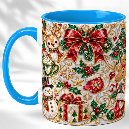 #pl[11oz|Blue] Christmas Motif Coffee Mug, Snowman Gingerbread Mug, Ceramic Cup