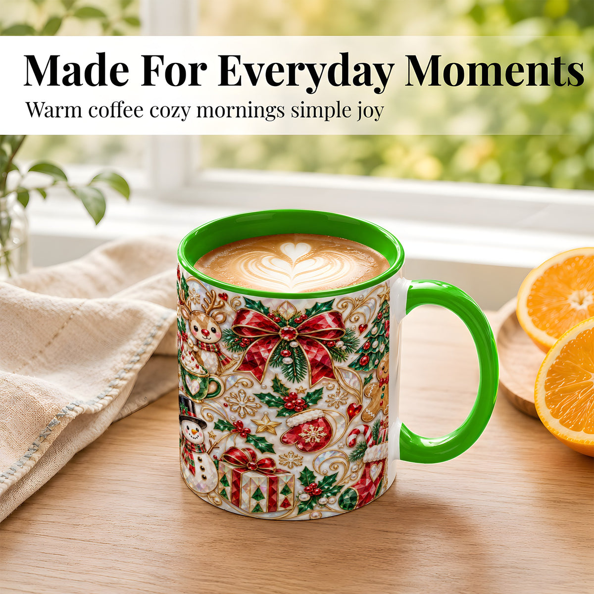 #pl[11oz|Green] Christmas Motif Coffee Mug, Snowman Gingerbread Mug, Ceramic Cup