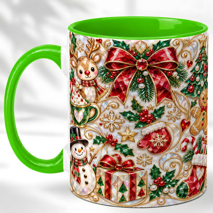 #pl[11oz|Green] Christmas Motif Coffee Mug, Snowman Gingerbread Mug, Ceramic Cup