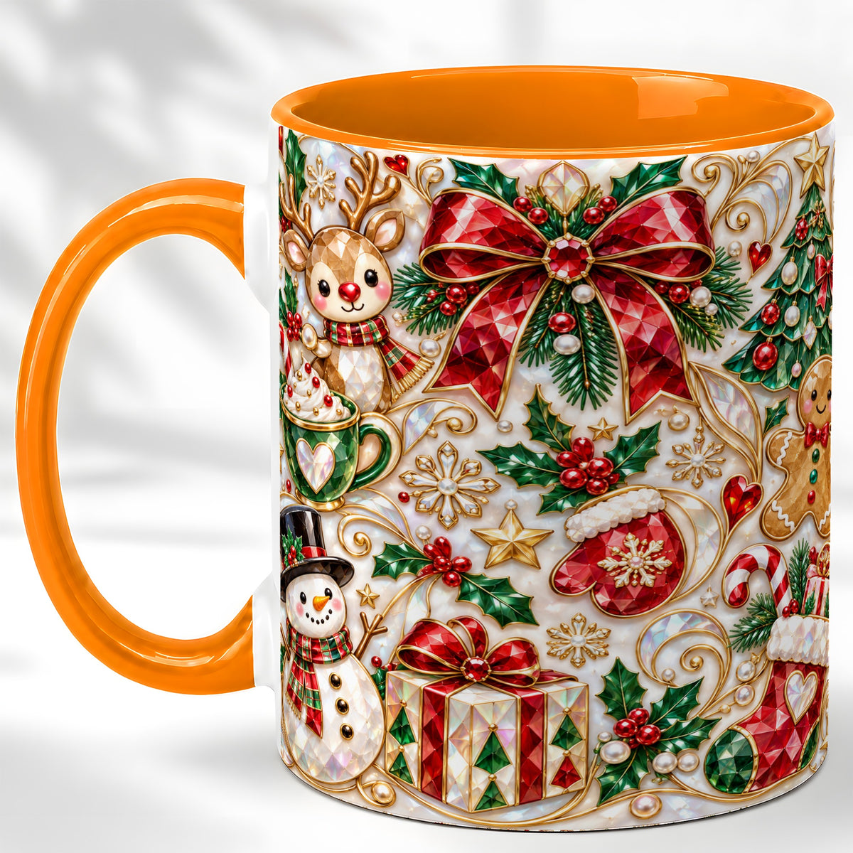 #pl[11oz|Orange] Christmas Motif Coffee Mug, Snowman Gingerbread Mug, Ceramic Cup