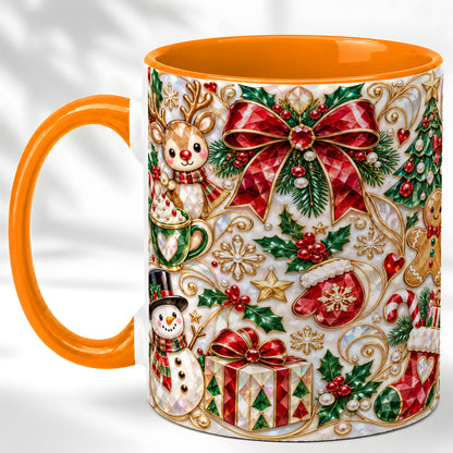 #pl[11oz|Orange] Christmas Motif Coffee Mug, Snowman Gingerbread Mug, Ceramic Cup