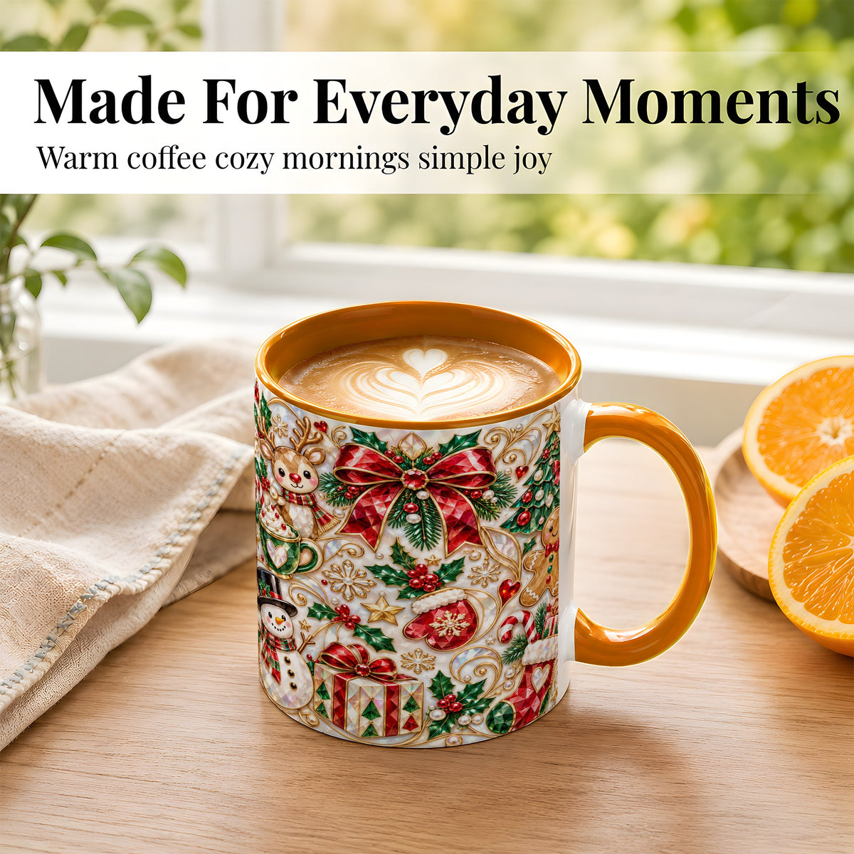 #pl[11oz|Orange] Christmas Motif Coffee Mug, Snowman Gingerbread Mug, Ceramic Cup