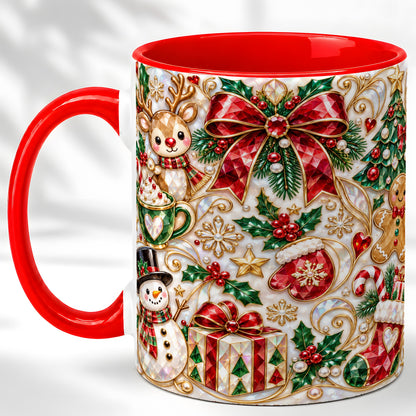 Christmas Motif Coffee Mug, Snowman Gingerbread Mug, Ceramic Cup