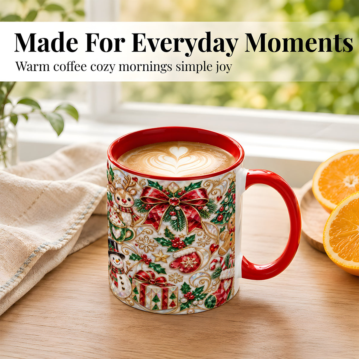#pl[11oz|Red] Christmas Motif Coffee Mug, Snowman Gingerbread Mug, Ceramic Cup