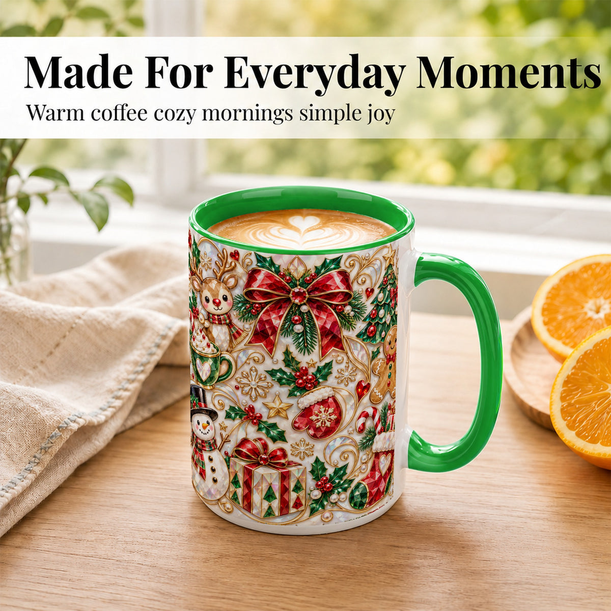 #pl[15oz|Green] Christmas Motif Coffee Mug, Snowman Gingerbread Mug, Ceramic Cup