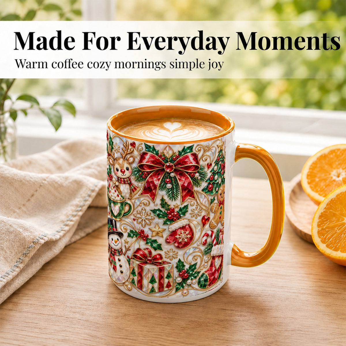 #pl[15oz|Orange] Christmas Motif Coffee Mug, Snowman Gingerbread Mug, Ceramic Cup