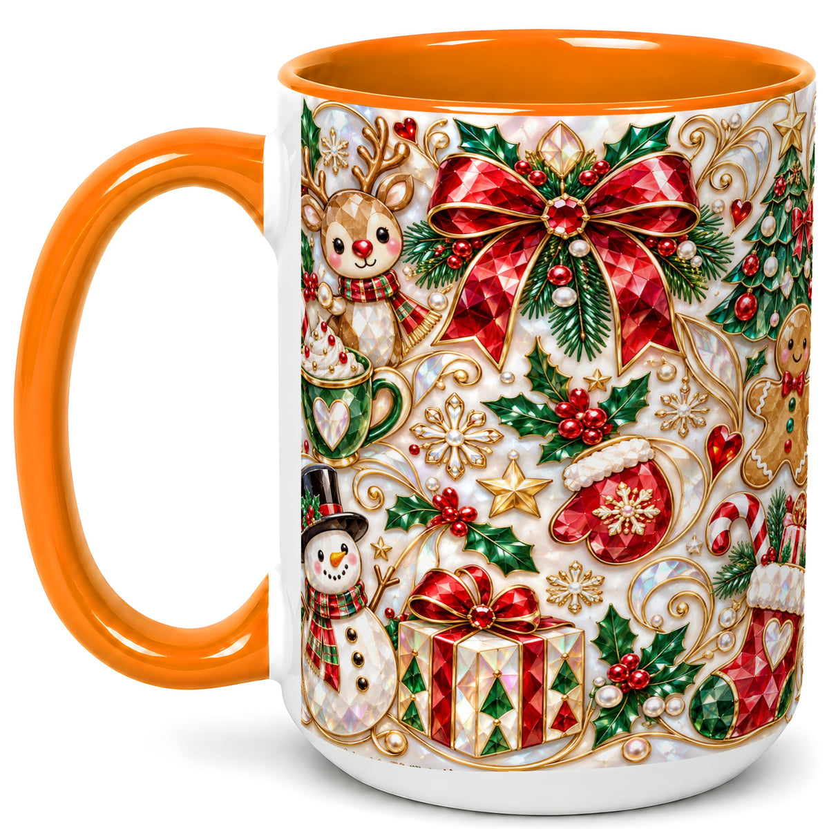 #pl[15oz|Orange] Christmas Motif Coffee Mug, Snowman Gingerbread Mug, Ceramic Cup