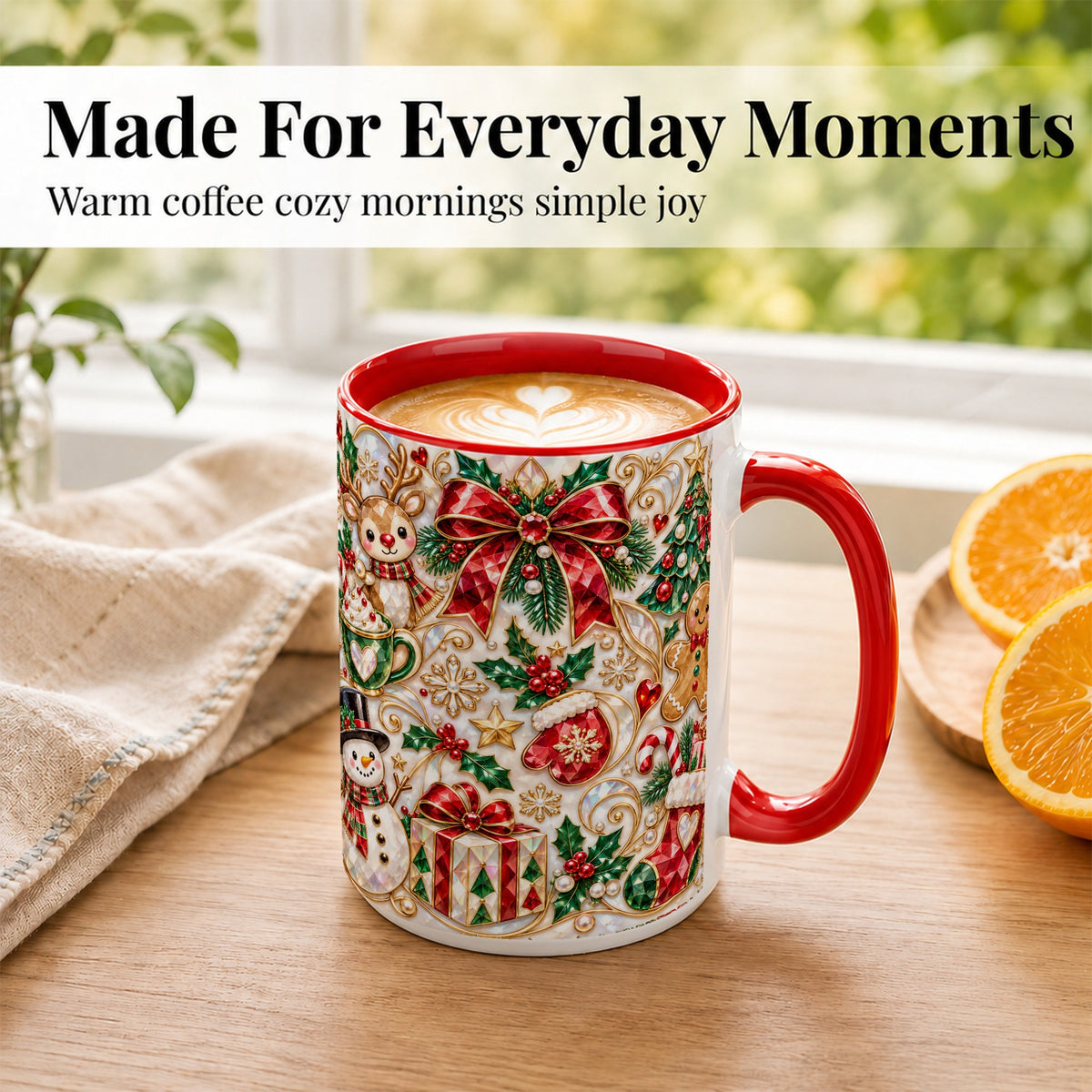 #pl[15oz|Red] Christmas Motif Coffee Mug, Snowman Gingerbread Mug, Ceramic Cup