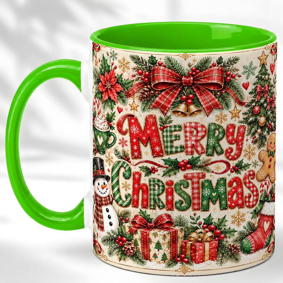 #pl[11oz|Green] Christmas Collage Coffee Mug, Holiday Mug, Ceramic Cup
