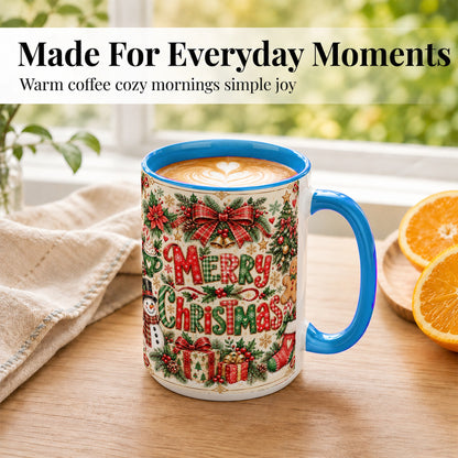 #pl[15oz|Blue] Christmas Collage Coffee Mug, Holiday Mug, Ceramic Cup