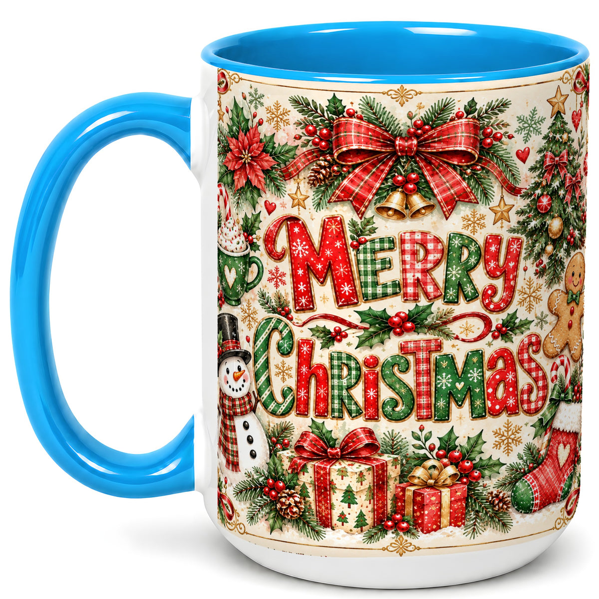 #pl[15oz|Blue] Christmas Collage Coffee Mug, Holiday Mug, Ceramic Cup