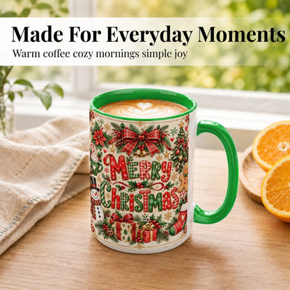 #pl[15oz|Green] Christmas Collage Coffee Mug, Holiday Mug, Ceramic Cup