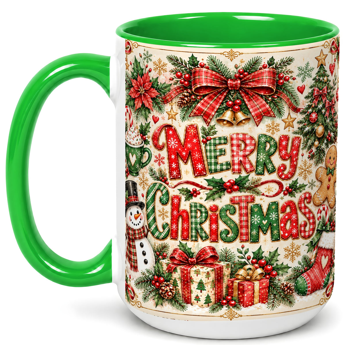#pl[15oz|Green] Christmas Collage Coffee Mug, Holiday Mug, Ceramic Cup