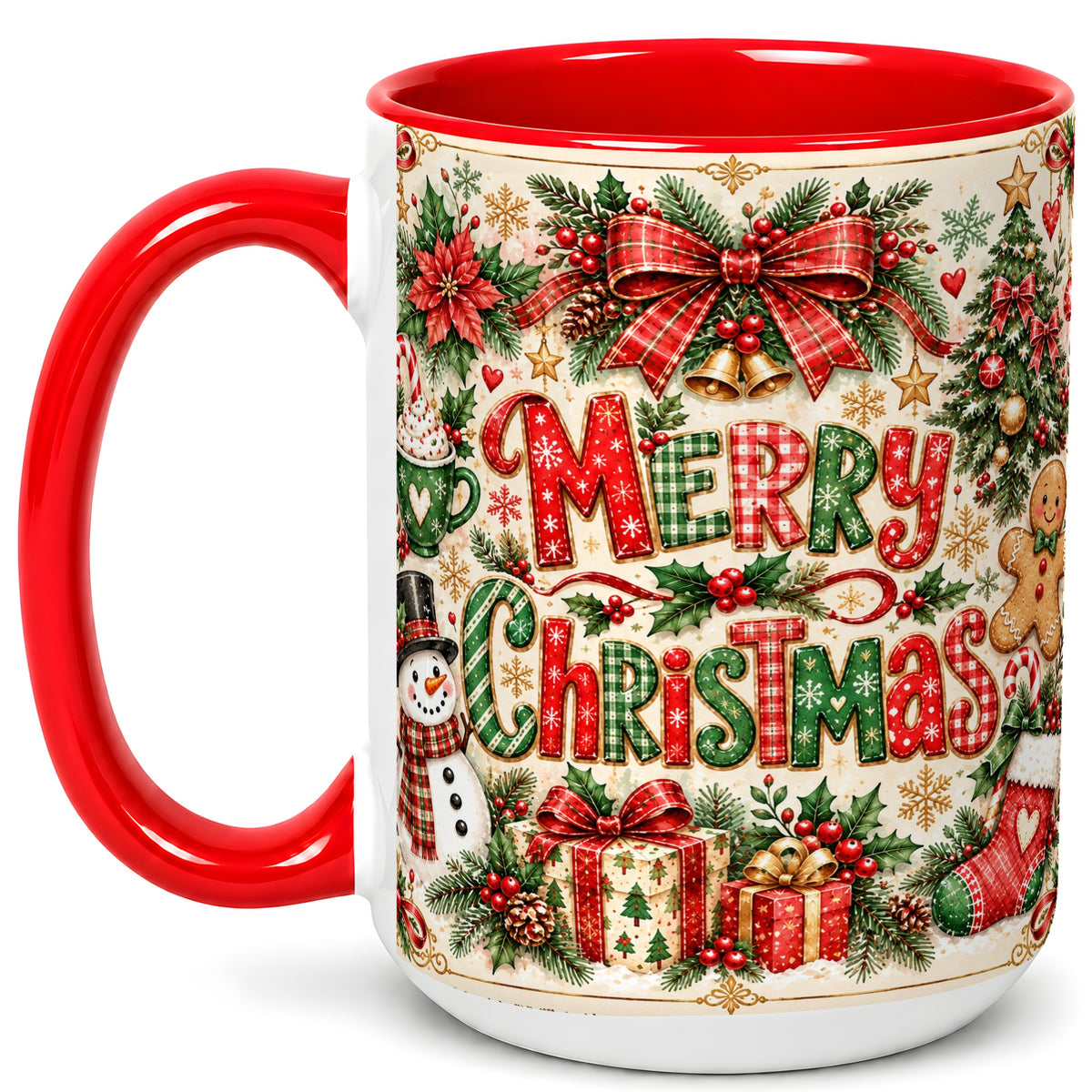 #pl[15oz|Red] Christmas Collage Coffee Mug, Holiday Mug, Ceramic Cup