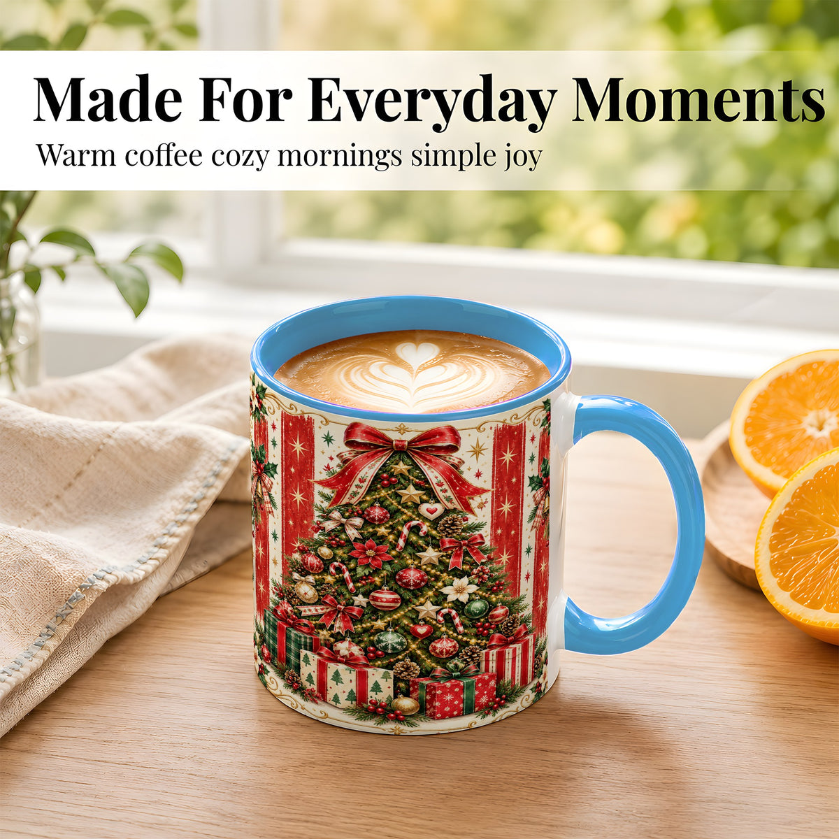 #pl[11oz|Blue] Christmas Tree Coffee Mug, Holiday Ornament Mug, Ceramic Cup