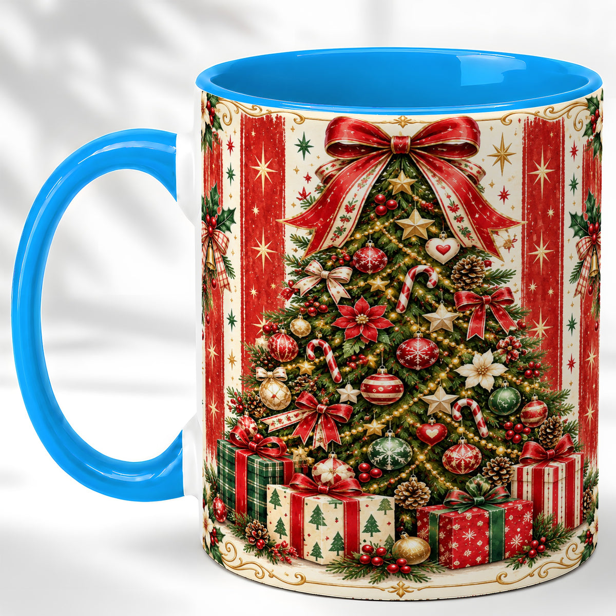 #pl[11oz|Blue] Christmas Tree Coffee Mug, Holiday Ornament Mug, Ceramic Cup