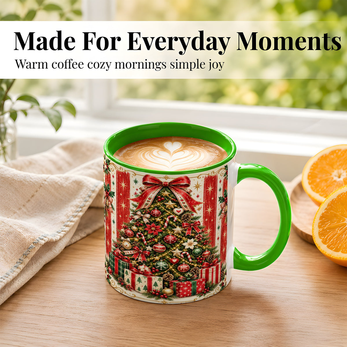 #pl[11oz|Green] Christmas Tree Coffee Mug, Holiday Ornament Mug, Ceramic Cup