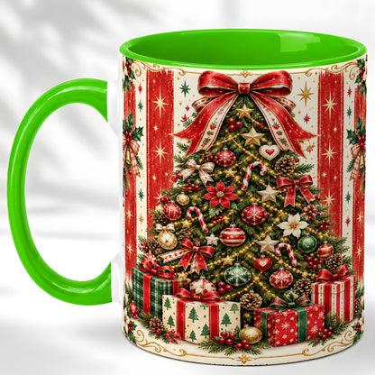 #pl[11oz|Green] Christmas Tree Coffee Mug, Holiday Ornament Mug, Ceramic Cup