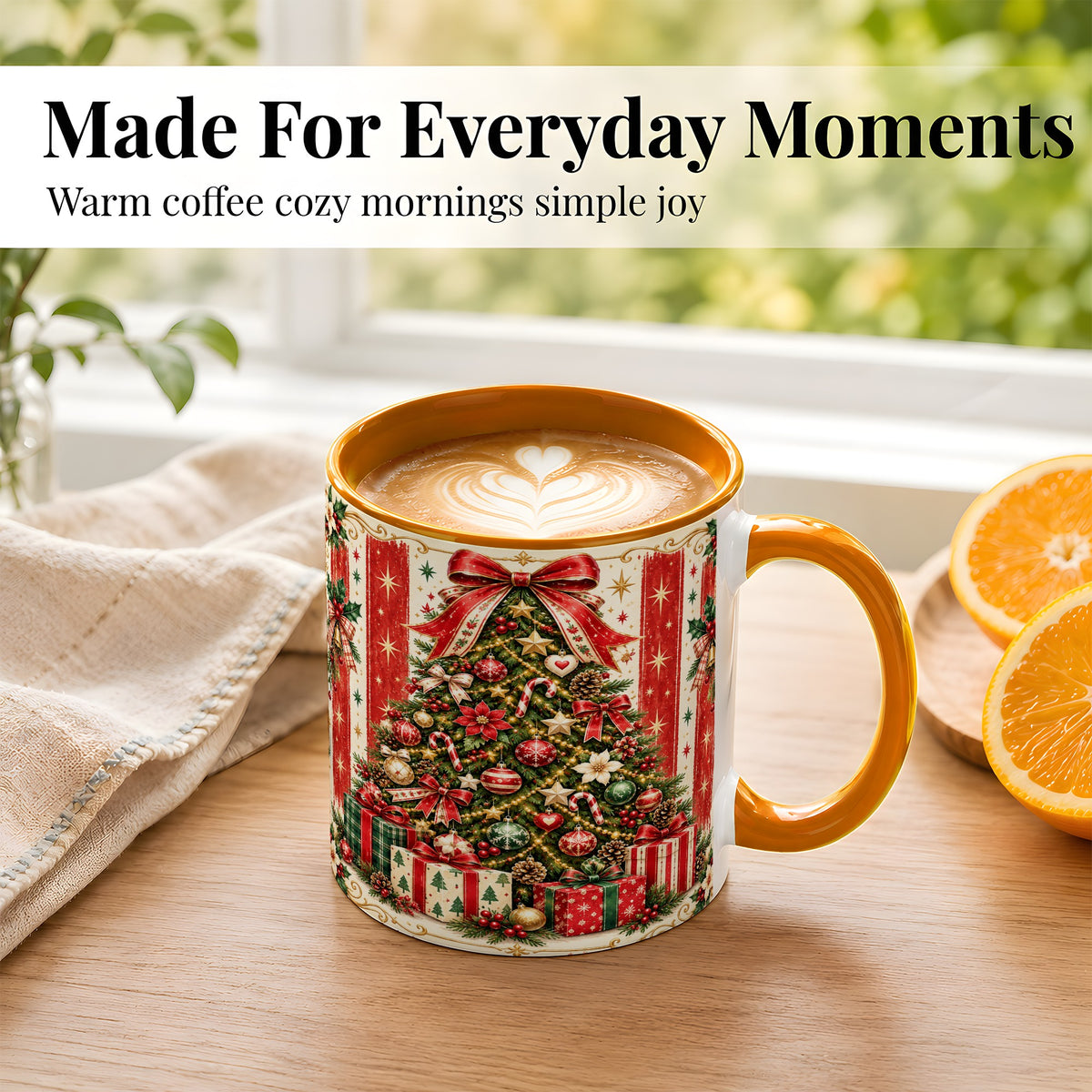 #pl[11oz|Orange] Christmas Tree Coffee Mug, Holiday Ornament Mug, Ceramic Cup