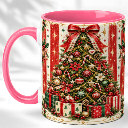 #pl[11oz|Pink] Christmas Tree Coffee Mug, Holiday Ornament Mug, Ceramic Cup