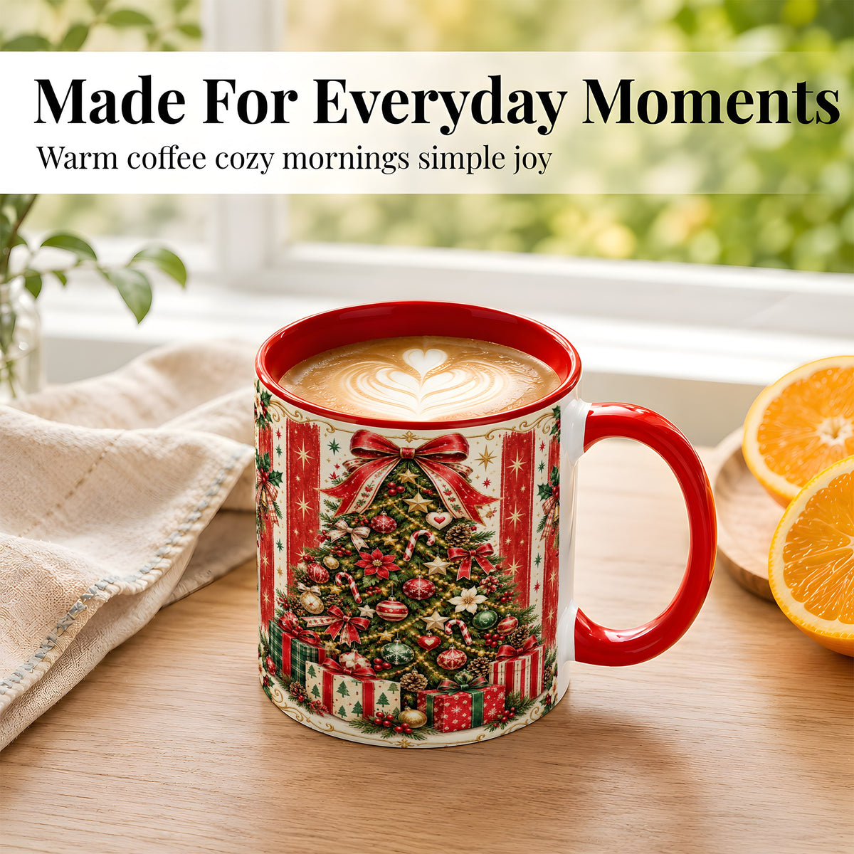 #pl[11oz|Red] Christmas Tree Coffee Mug, Holiday Ornament Mug, Ceramic Cup